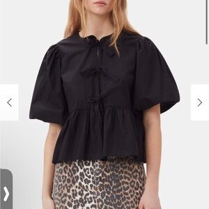Ganni Black Puff Sleeve Blouse